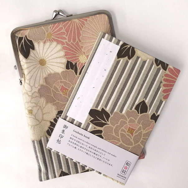 御朱印帳入れ がま口薄型マルチケース レトロフラワー「御朱印帳ケース付き ピンク」