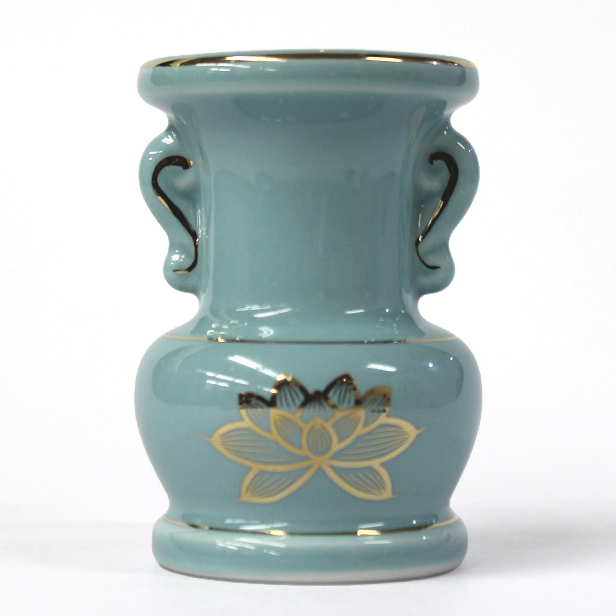 陶器製 花立「セト花立 3寸」青磁上金蓮 花瓶 仏具用品