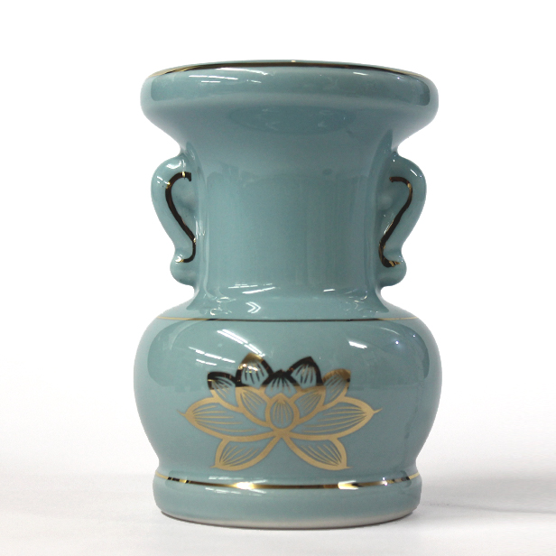陶器製 花立「セト花立 3.5寸」青磁上金蓮 花瓶 仏具用品