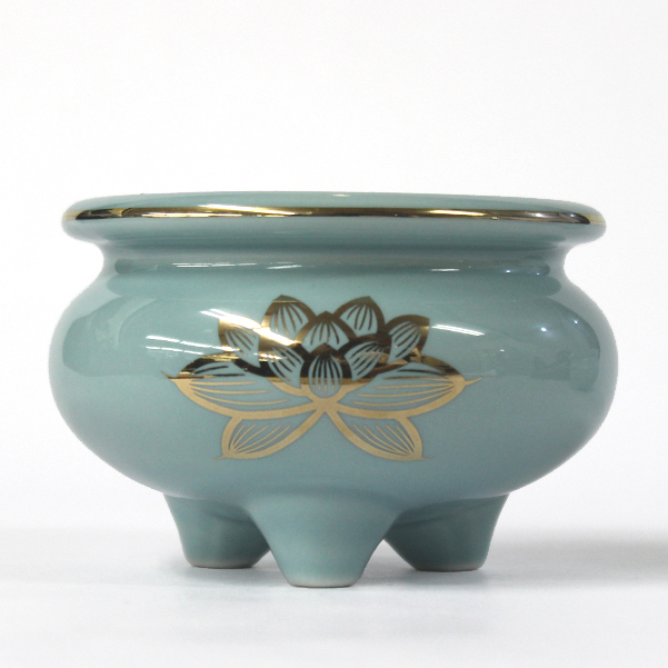 陶器製 香炉「セト香炉 3寸」青磁上金蓮 香炉 仏具 小物