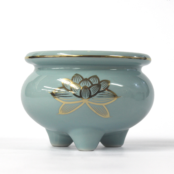 陶器製 香炉「セト香炉 3.5寸」青磁上金蓮 香炉 仏具 小物