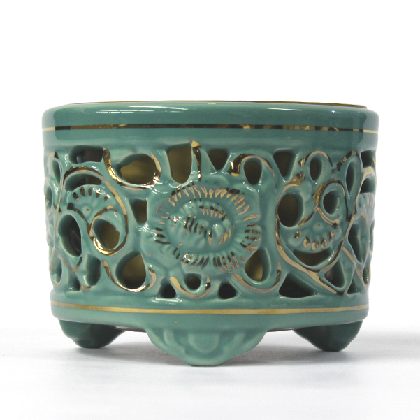 「青磁土香炉 浄土真宗東用 3.5寸」陶器製 透かし香炉 青磁色 香炉 仏具 小物