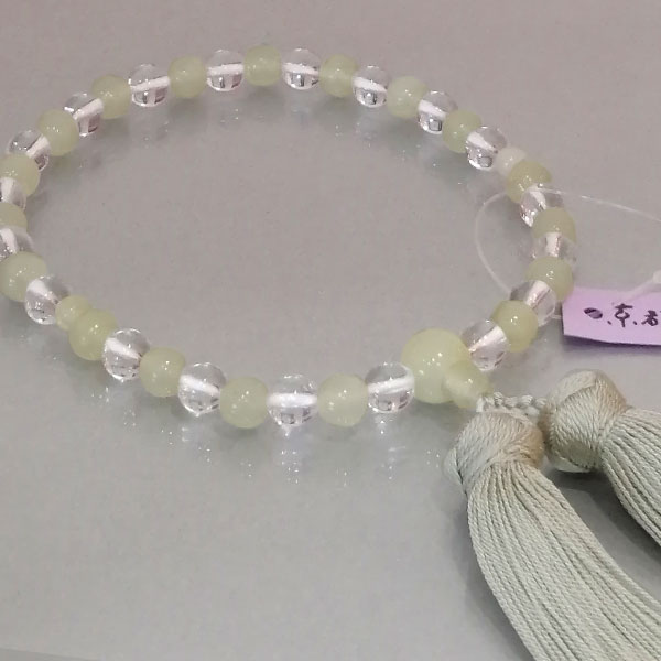 数珠 女性用「 京の雫　水晶・新山玉」正絹房付き