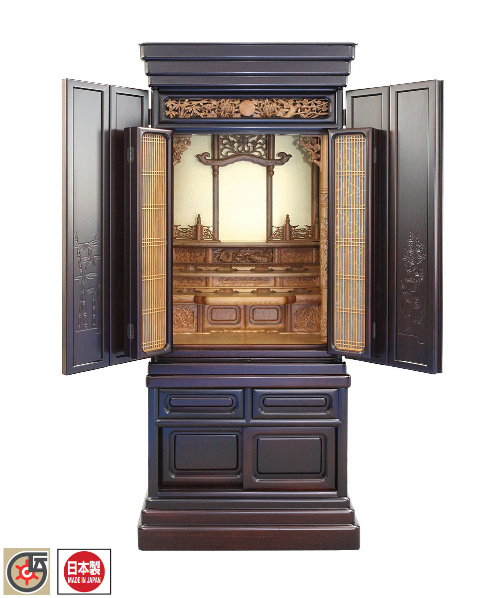 伝統工芸品 東京仏壇「黒檀内屋久杉製角型仏壇」50号