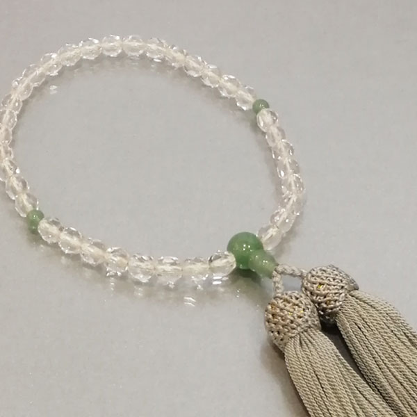 数珠 女性用「玻璃並切子 翡翠入」