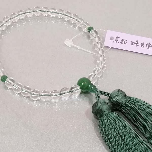 数珠 女性用「水晶 翡翠入り」正絹古都房付き